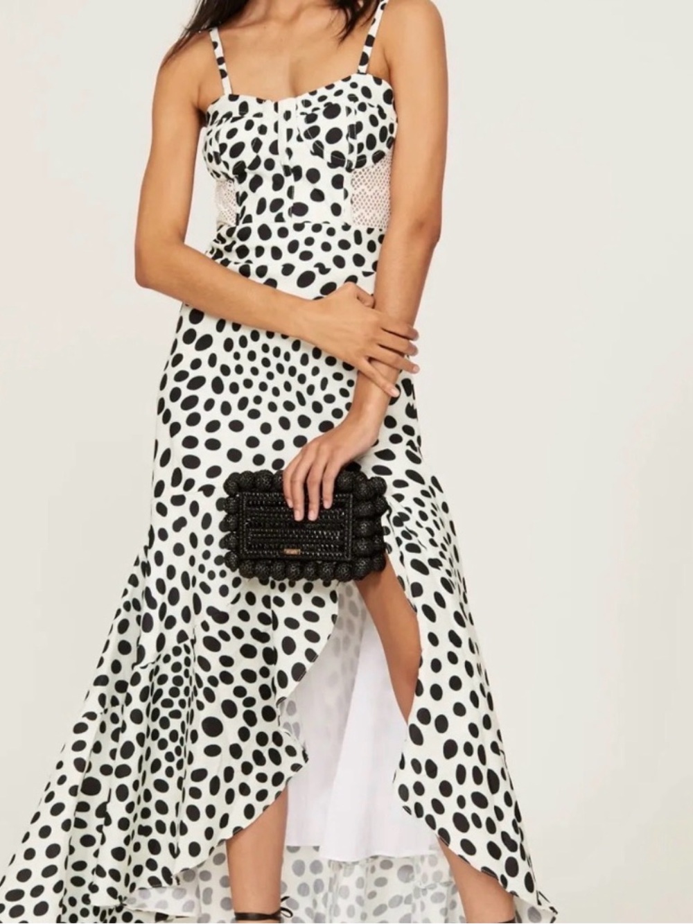 PatBO White Maxi Dress with Black Polka Dots